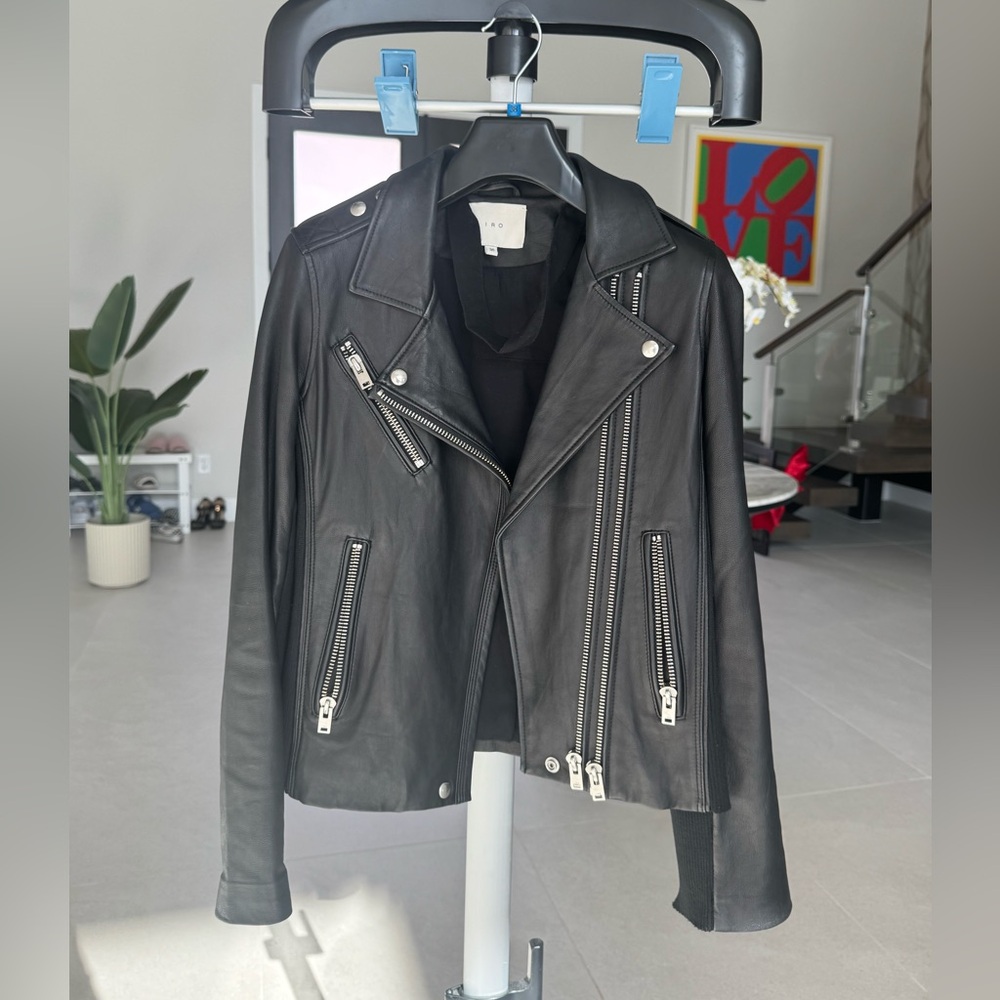 IRO Black Leather Jacket with Silver Accents